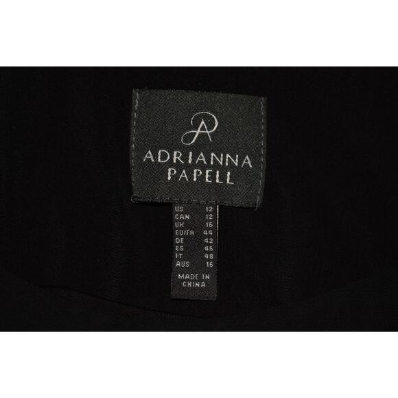 ADRIANNA PAPELL $229 Black Sleeveless Sheath Dress Asymmetric Chiffon Overlay 12 - Picture 3 of 3